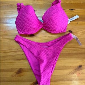 Victorias Secret Swimsuit Icon Push Up Top Brazilian Bikini Set Hot Pink NWT
